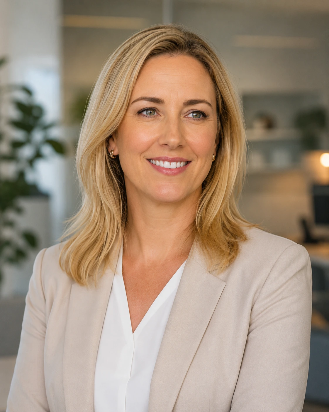 Australian female standards and product leader in a modern office